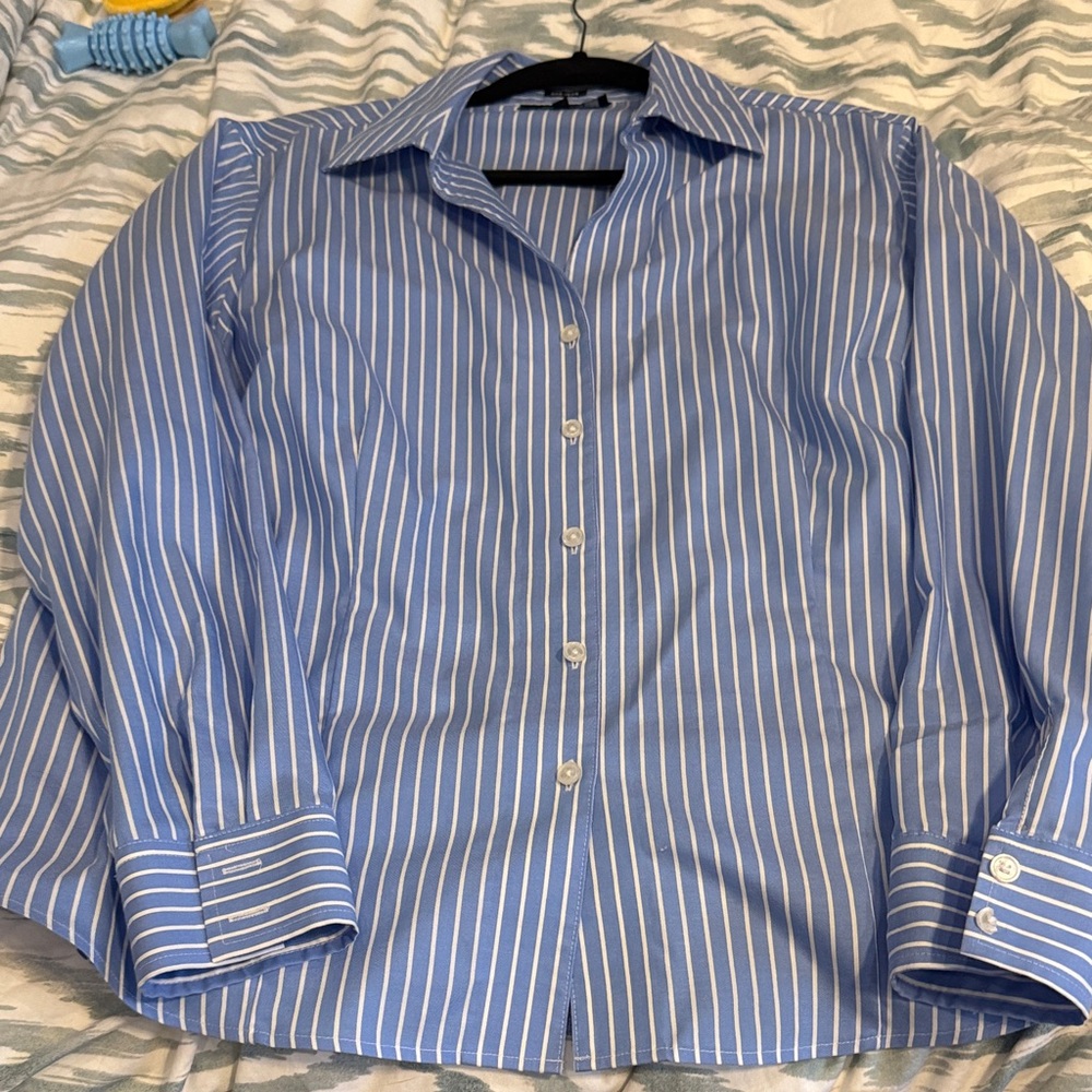 Jones New York Blue and White Striped Dress Shirt